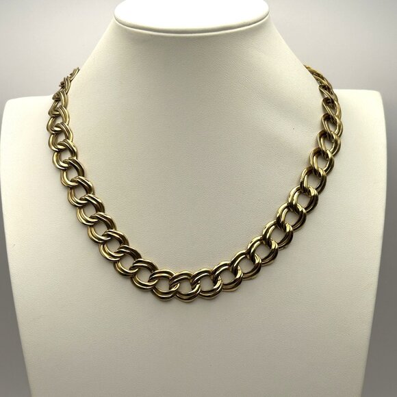 Vintage Monet Jewelry Set Gold Tone Double Link Necklace Cuff Bracelet Floral Br - Picture 4 of 14